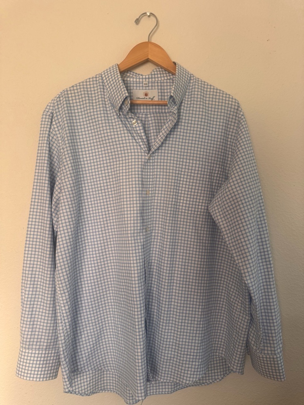 Men's size 44 Blue Check Button-Down Shirt by  Daniels and Korff of Germany